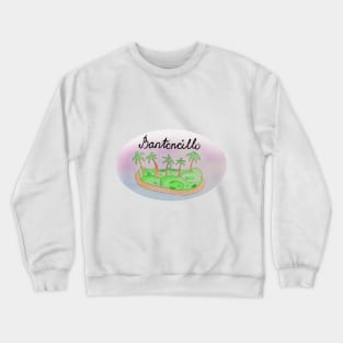 Bantoncillo watercolor Island travel, beach, sea and palm trees. Holidays and rest, summer and relaxation Crewneck Sweatshirt